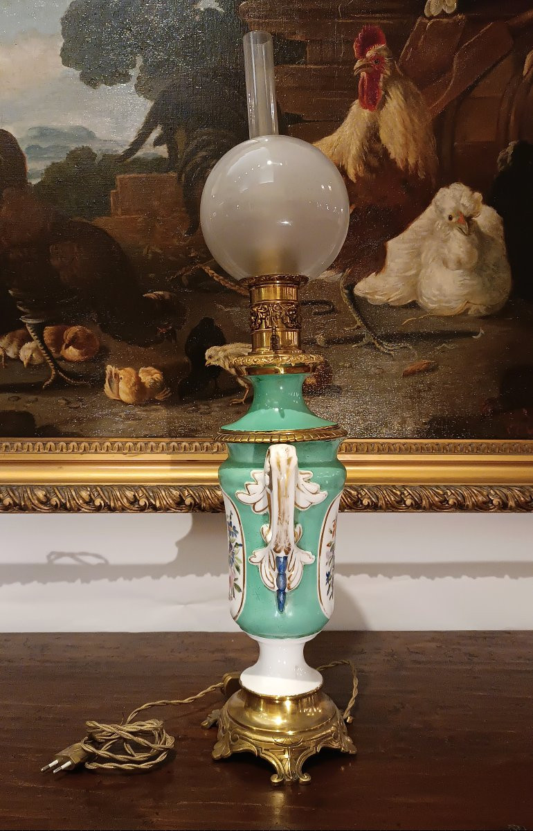 First Half Of The 19th Century Green Porcelain Lamp-photo-4