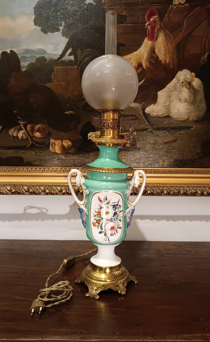 First Half Of The 19th Century Green Porcelain Lamp-photo-1