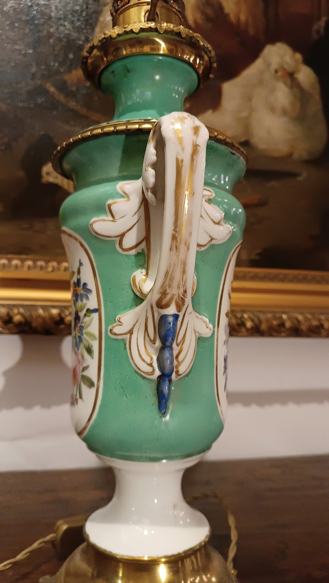 First Half Of The 19th Century Green Porcelain Lamp-photo-2