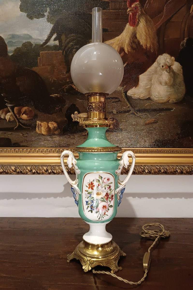 First Half Of The 19th Century Green Porcelain Lamp-photo-3