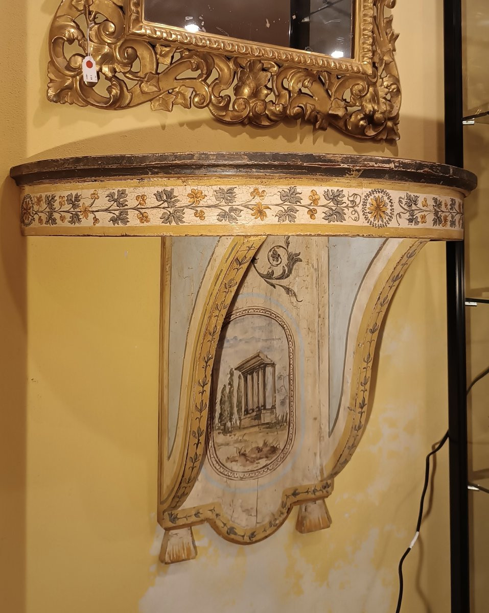 PETITE CONSOLE MURALE LAQUÉE ET PEINTE MILIEU DU 19ème SIÈCLE-photo-2