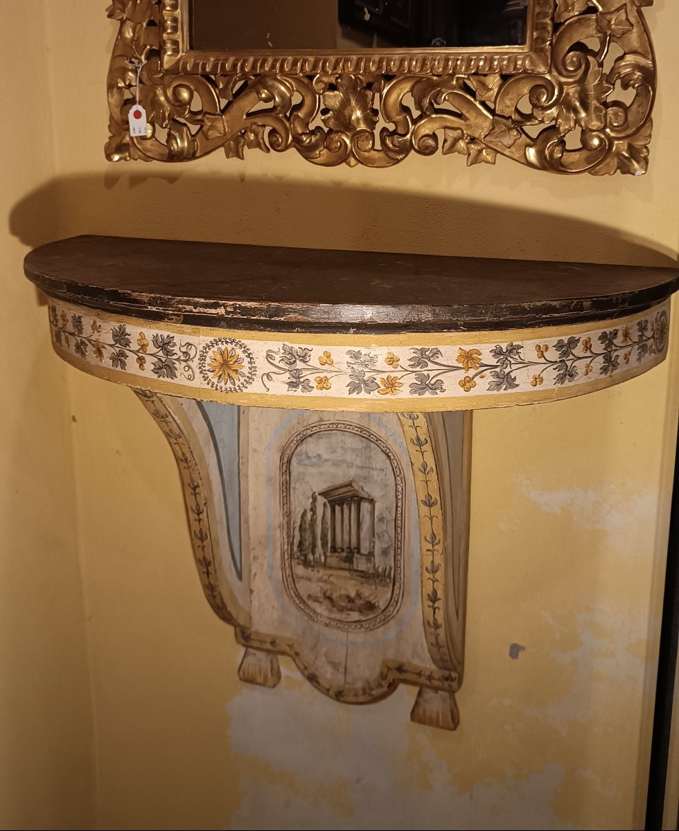 PETITE CONSOLE MURALE LAQUÉE ET PEINTE MILIEU DU 19ème SIÈCLE-photo-5