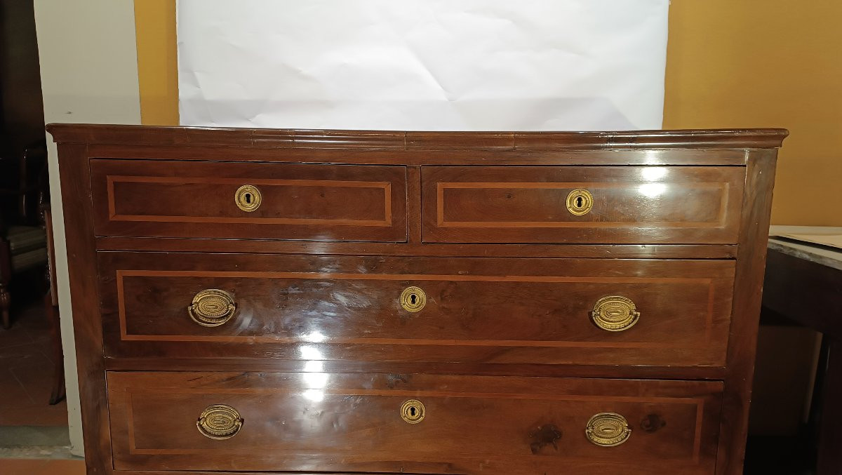 COMMODE EN PLACAGE ET MARQUETTES DÉBUT 19ème SIÈCLE-photo-2