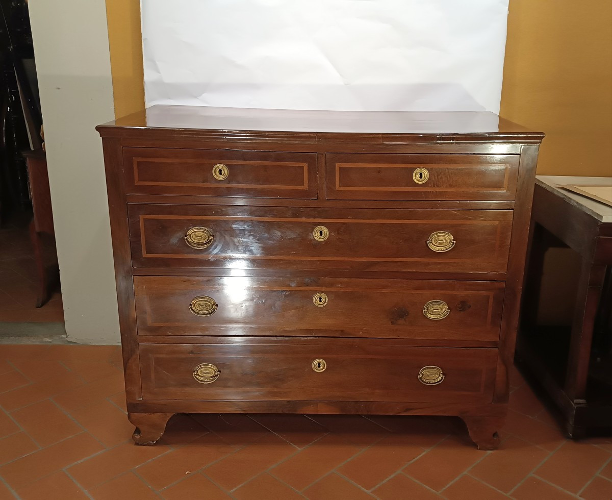 COMMODE EN PLACAGE ET MARQUETTES DÉBUT 19ème SIÈCLE