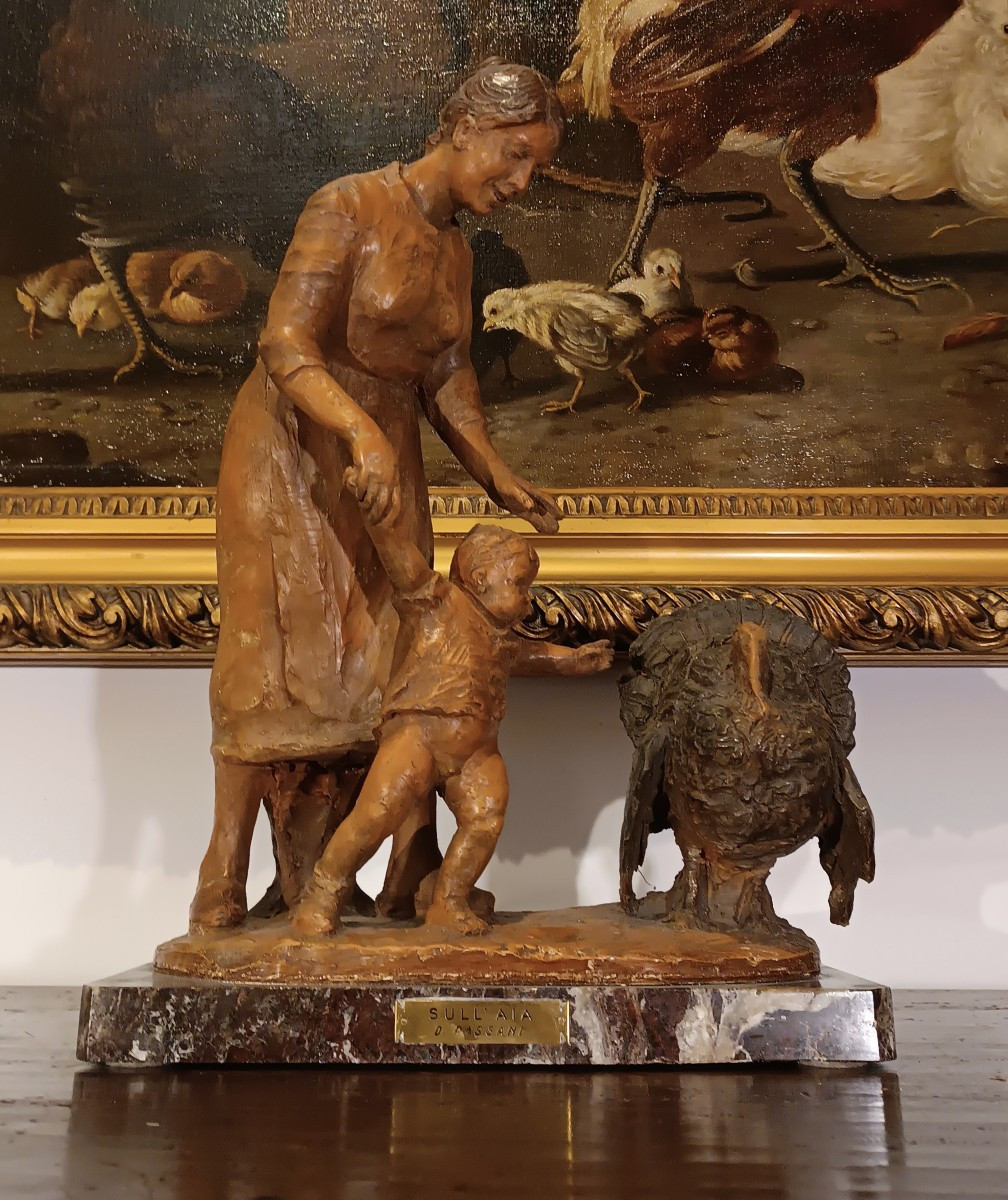 Terracotta Sculpture "on The Farming Hay" By Passani 1930s