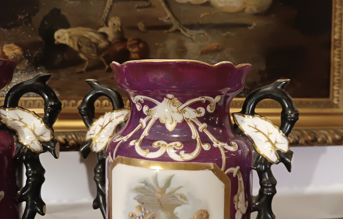 PAIRE DE VASES VIOLETTES SECONDE MOITIÉ DU 19ème SIÈCLE-photo-4