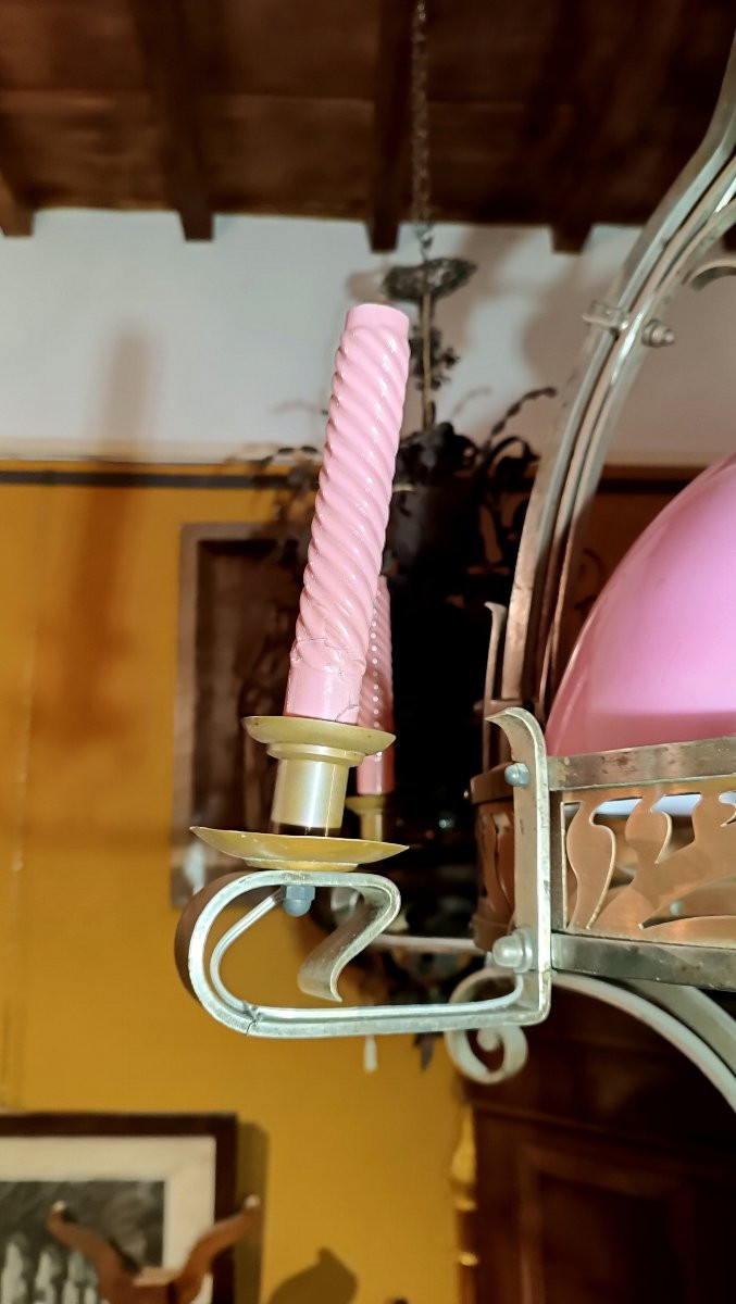 LUSTRE ART NOUVEAU ROSE SECONDE MOITIÉ DU 19ème SIÈCLE-photo-3