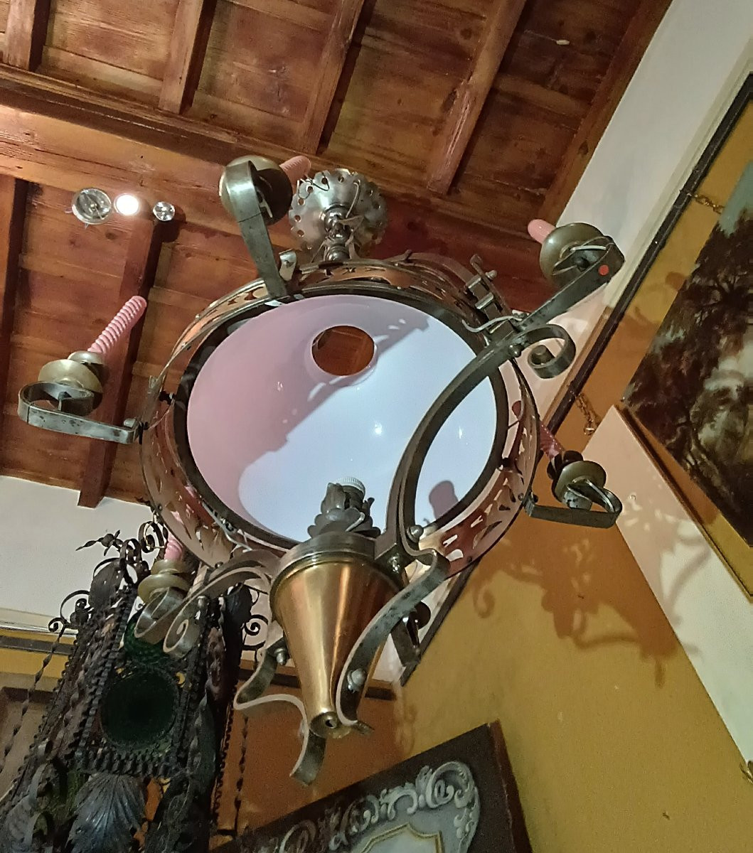 LUSTRE ART NOUVEAU ROSE SECONDE MOITIÉ DU 19ème SIÈCLE-photo-4