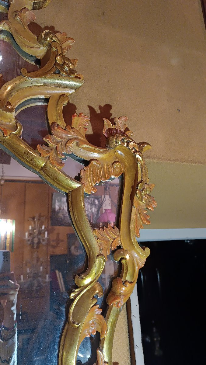 MIROIR PEINT ET DORÉ DE STYLE LOUIS XV MILIEU DU 19ème SIÈCLE-photo-2