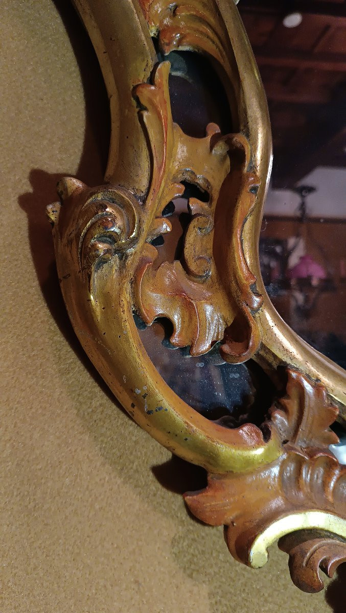 MIROIR PEINT ET DORÉ DE STYLE LOUIS XV MILIEU DU 19ème SIÈCLE-photo-3