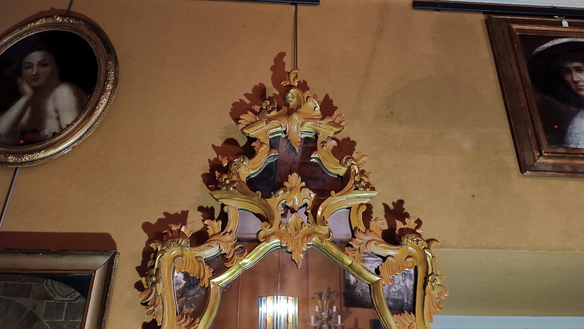 MIROIR PEINT ET DORÉ DE STYLE LOUIS XV MILIEU DU 19ème SIÈCLE-photo-3