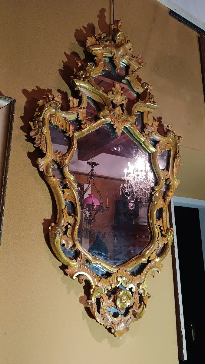 MIROIR PEINT ET DORÉ DE STYLE LOUIS XV MILIEU DU 19ème SIÈCLE-photo-5