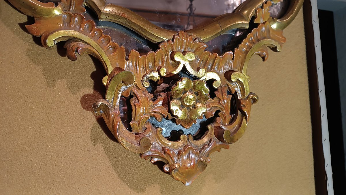 MIROIR PEINT ET DORÉ DE STYLE LOUIS XV MILIEU DU 19ème SIÈCLE-photo-7