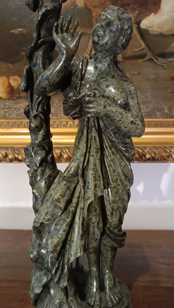 SCULPTURE EN MARBRE VERT “FLORA” MILIEU DU 19ème SIÈCLE-photo-2