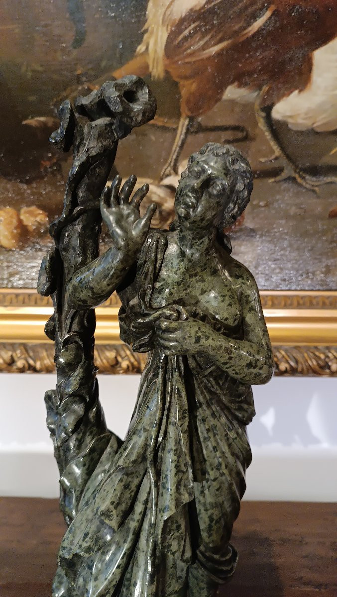 SCULPTURE EN MARBRE VERT “FLORA” MILIEU DU 19ème SIÈCLE-photo-2