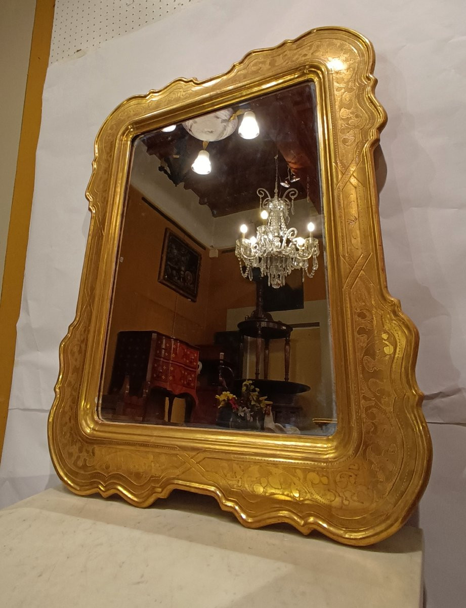 MIROIR EN BOIS DORÉ ET GRAVÉ DÉBUT DU 20ème SIÈCLE-photo-4