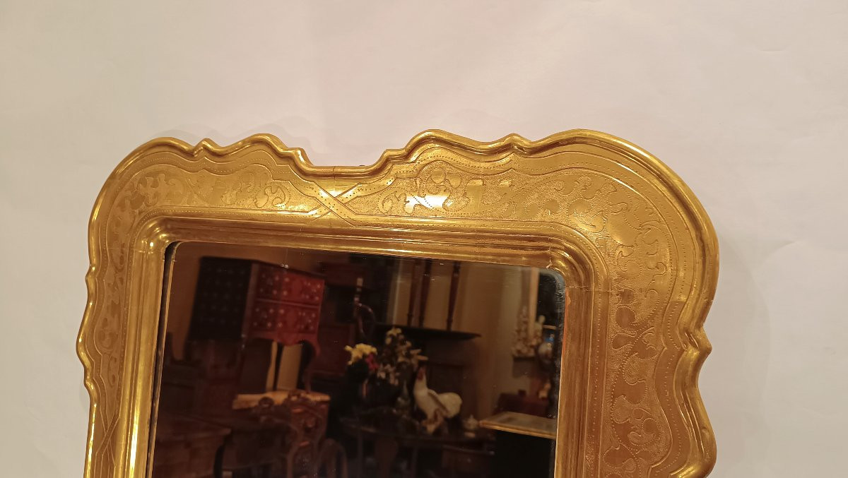 MIROIR EN BOIS DORÉ ET GRAVÉ DÉBUT DU 20ème SIÈCLE-photo-1