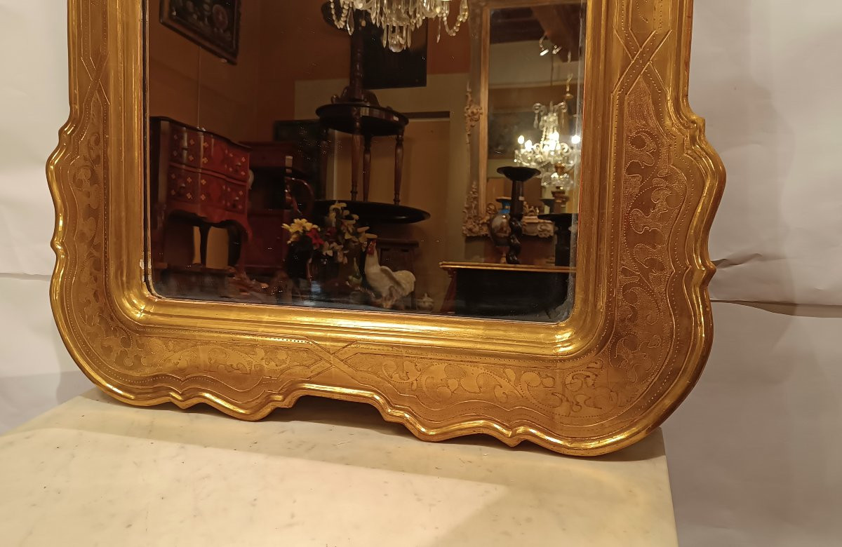 MIROIR EN BOIS DORÉ ET GRAVÉ DÉBUT DU 20ème SIÈCLE-photo-2