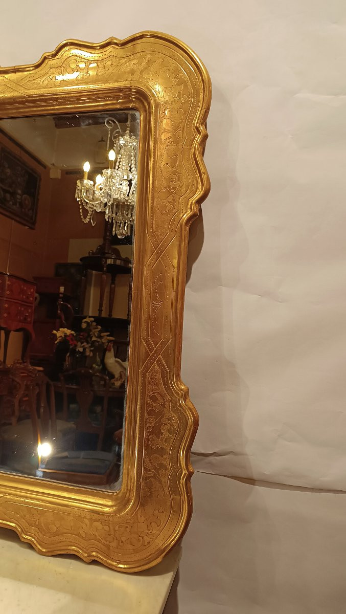 MIROIR EN BOIS DORÉ ET GRAVÉ DÉBUT DU 20ème SIÈCLE-photo-3