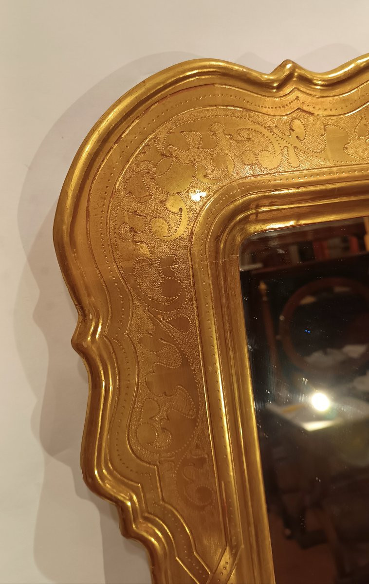 MIROIR EN BOIS DORÉ ET GRAVÉ DÉBUT DU 20ème SIÈCLE-photo-4