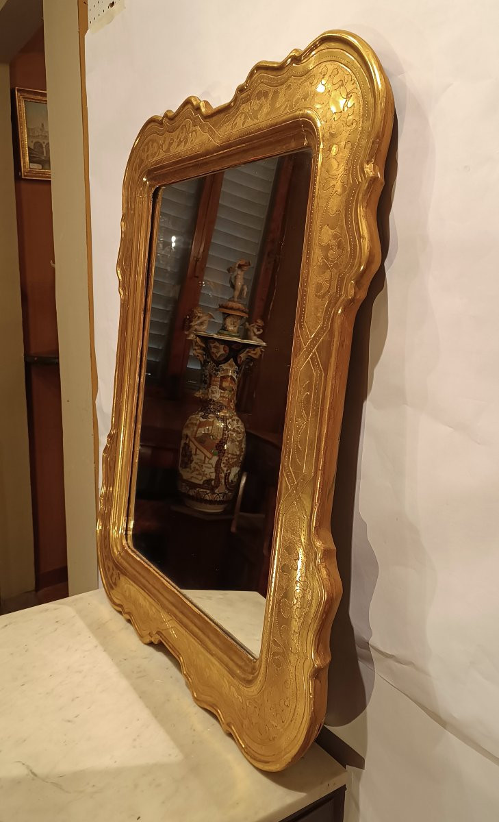 MIROIR EN BOIS DORÉ ET GRAVÉ DÉBUT DU 20ème SIÈCLE-photo-5