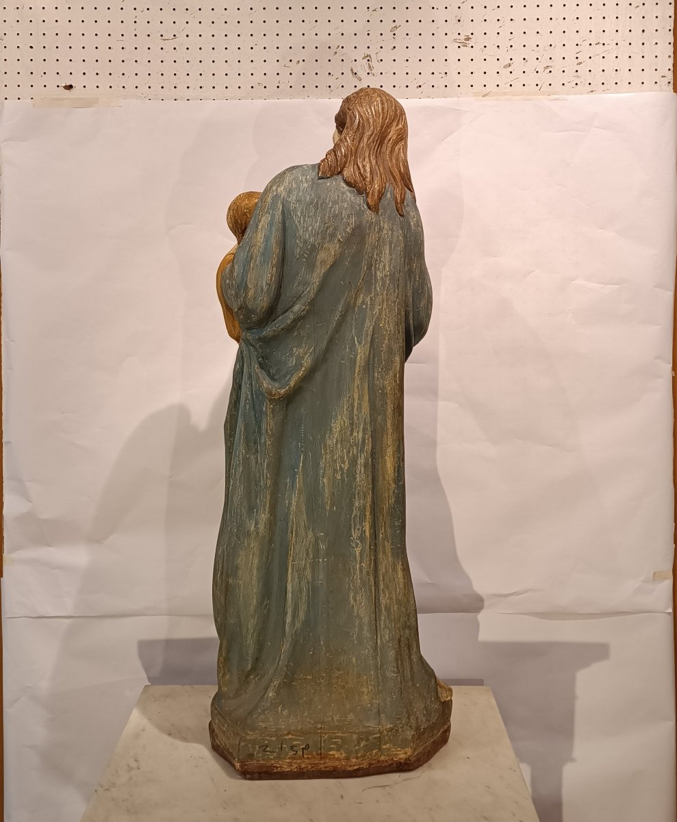 SCULPTURE EN BOIS PEINTE DE LA VIERGE ET L'ENFANT MILIEU DU 18ème SIÈCLE-photo-4
