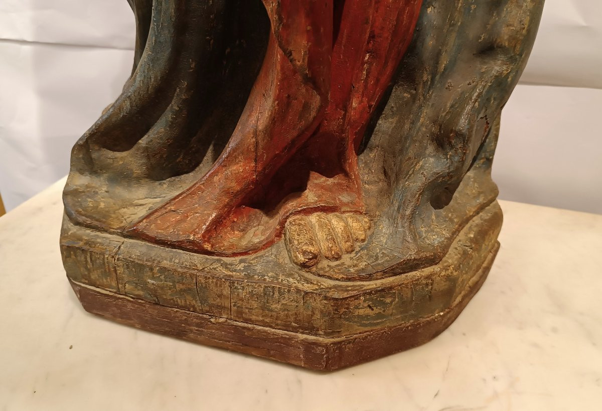 SCULPTURE EN BOIS PEINTE DE LA VIERGE ET L'ENFANT MILIEU DU 18ème SIÈCLE-photo-2