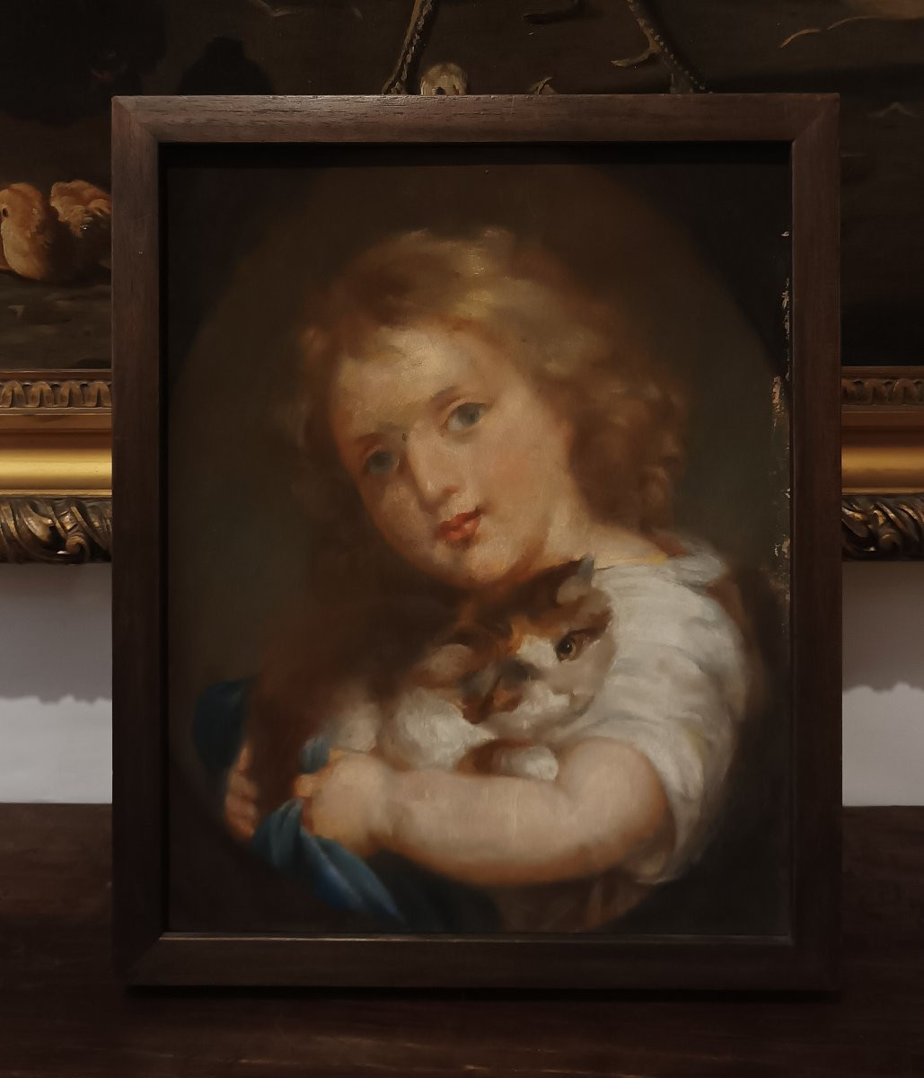 PORTRAIT D'UN GARÇON AVEC UN CHAT DÉBUT DU 20ème SIÈCLE-photo-2