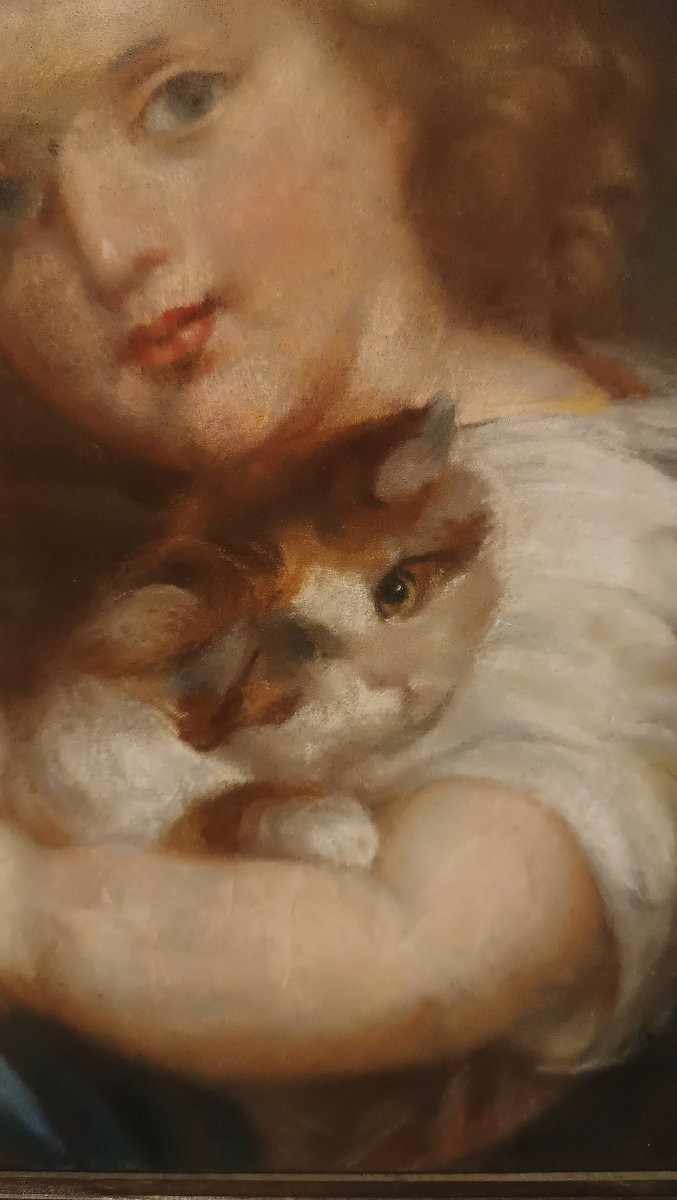 PORTRAIT D'UN GARÇON AVEC UN CHAT DÉBUT DU 20ème SIÈCLE-photo-4