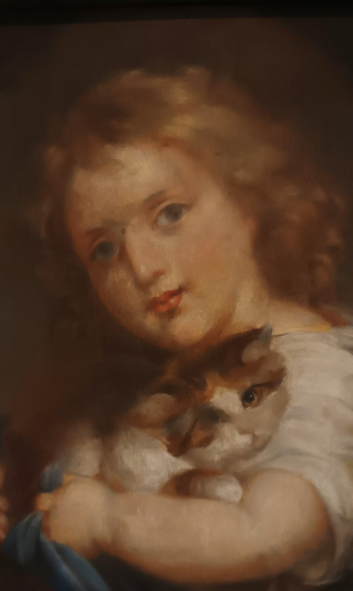 PORTRAIT D'UN GARÇON AVEC UN CHAT DÉBUT DU 20ème SIÈCLE-photo-2