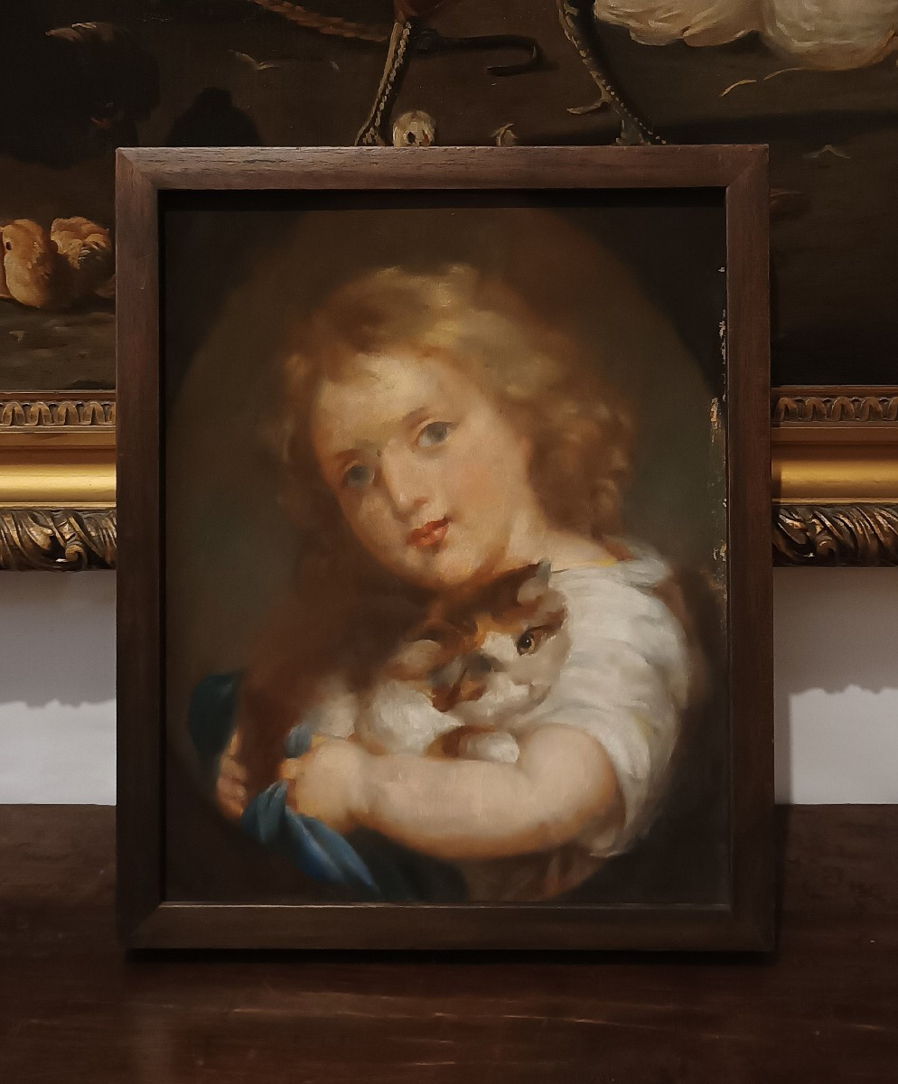 PORTRAIT D'UN GARÇON AVEC UN CHAT DÉBUT DU 20ème SIÈCLE