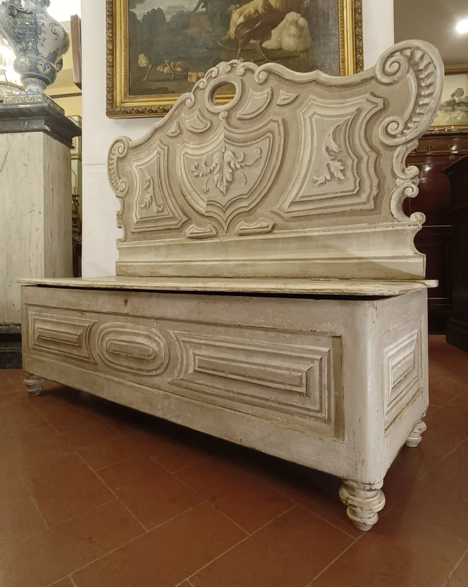 BANC EN NOYER LAQUÉ DÉBUT DU 19ème SIÈCLE-photo-2