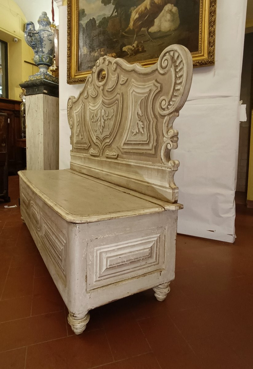 BANC EN NOYER LAQUÉ DÉBUT DU 19ème SIÈCLE-photo-4