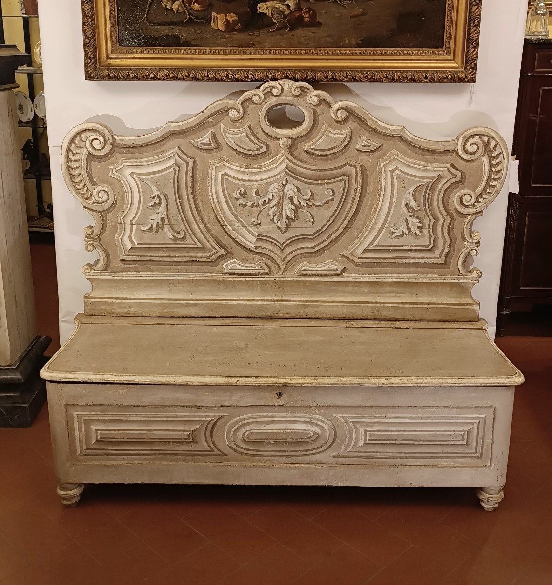 BANC EN NOYER LAQUÉ DÉBUT DU 19ème SIÈCLE