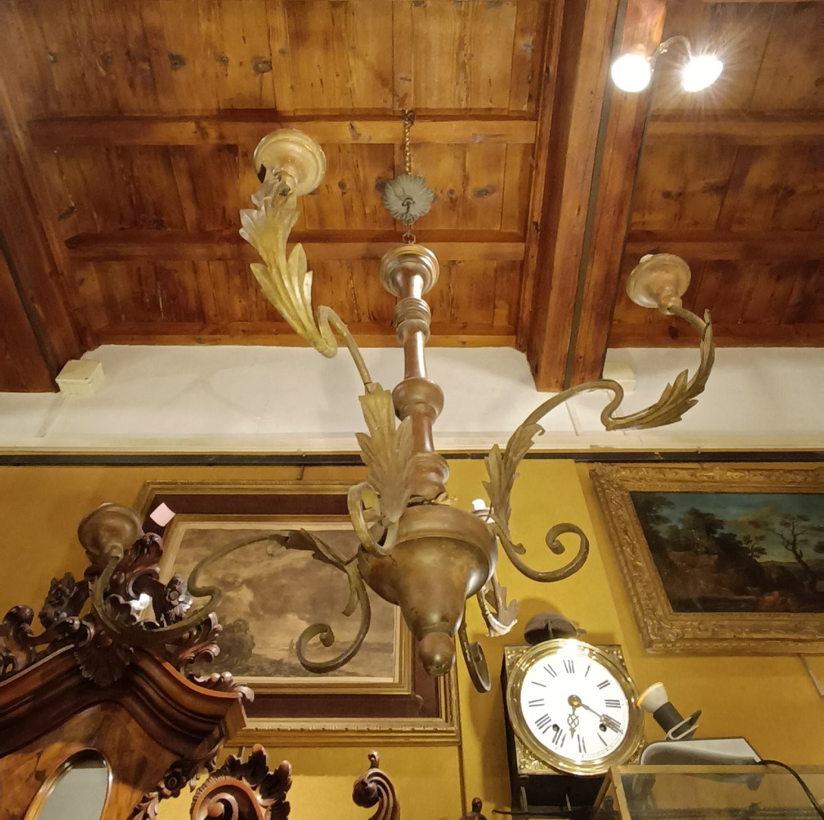 First Half Of The 19th Century Painted Wood And Iron Chandelier-photo-2