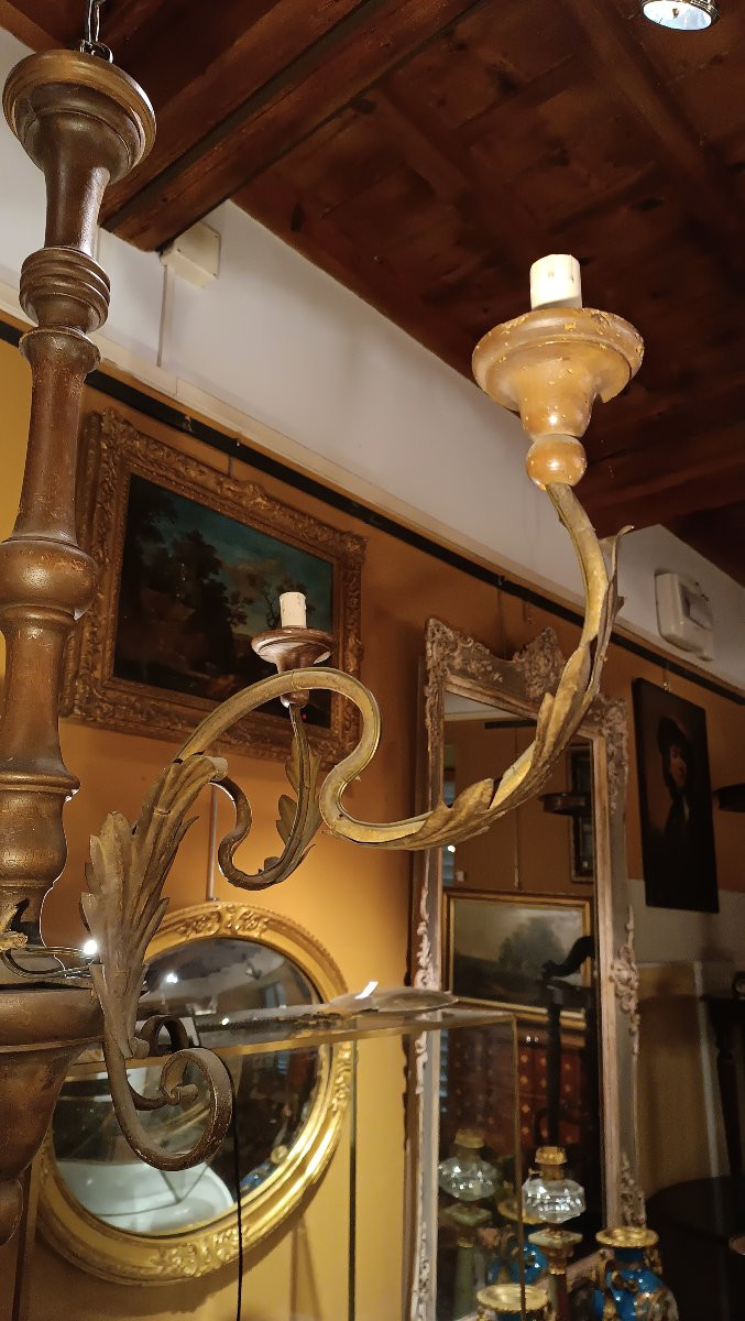 First Half Of The 19th Century Painted Wood And Iron Chandelier-photo-3