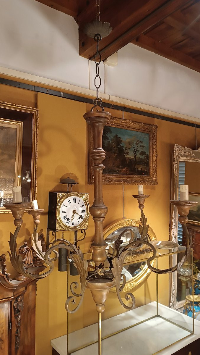 First Half Of The 19th Century Painted Wood And Iron Chandelier-photo-4