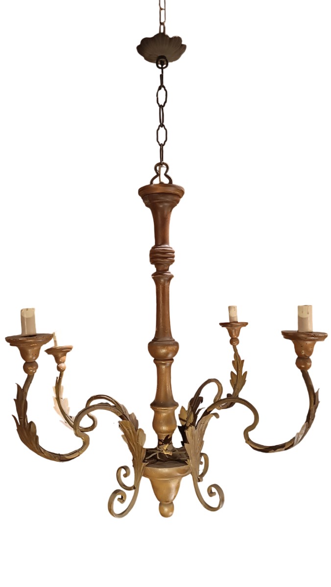 First Half Of The 19th Century Painted Wood And Iron Chandelier