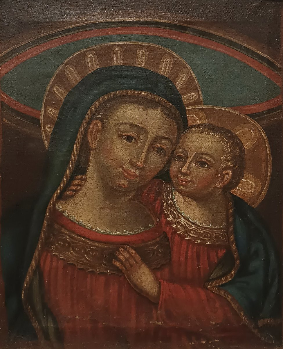 First Half Of The 18th Century Painting Of The Madonna And Child-photo-2
