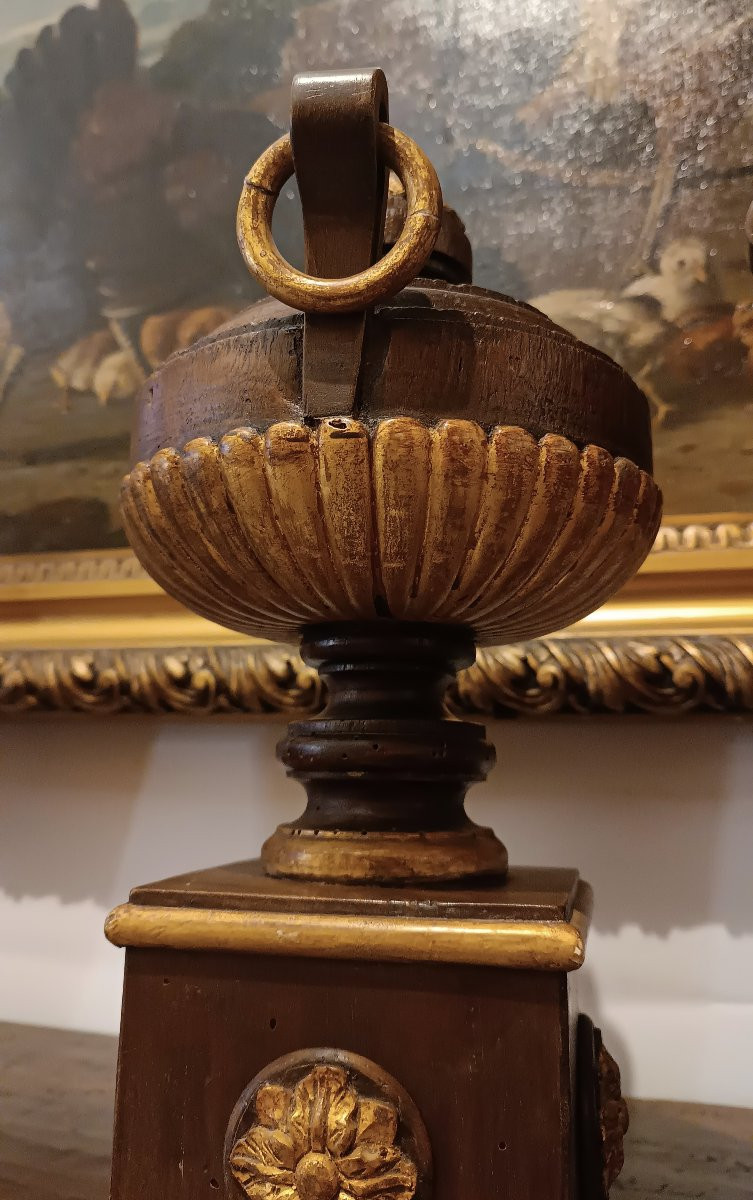 Second Half Of The 19th Century Pair Of Painted Walnut Decorative Vases-photo-4