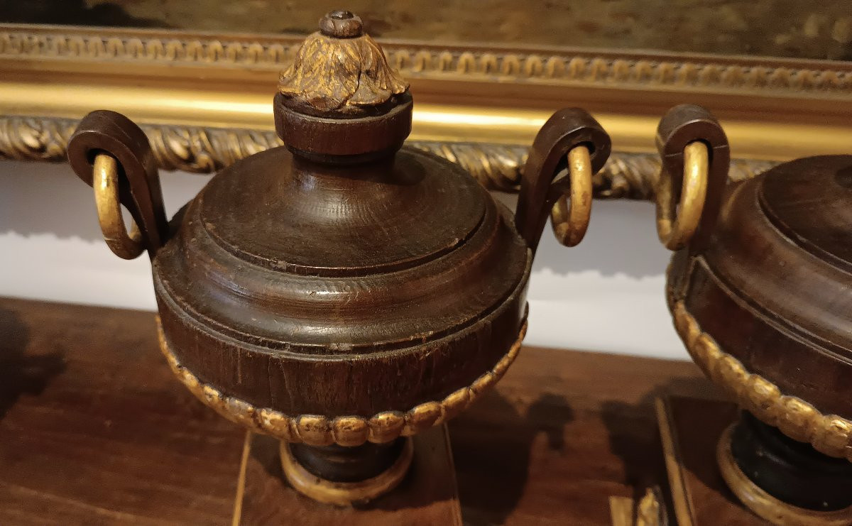 Second Half Of The 19th Century Pair Of Painted Walnut Decorative Vases-photo-5