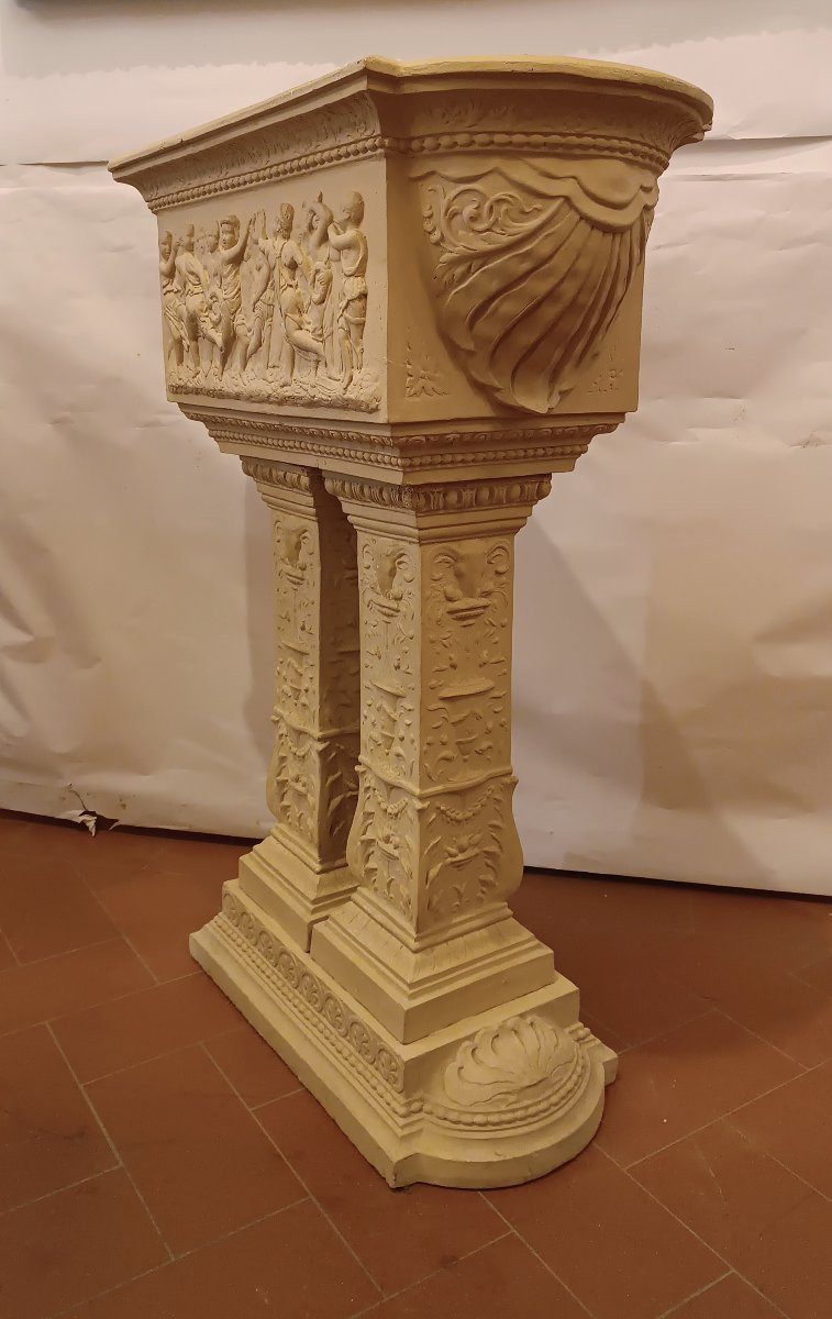 BASSIN EN TERRE CUITE AVEC PIÉDESTAL DÉBUT 20ème SIÈCLE-photo-3