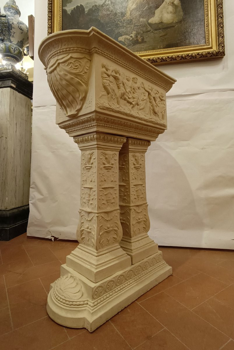 BASSIN EN TERRE CUITE AVEC PIÉDESTAL DÉBUT 20ème SIÈCLE-photo-1