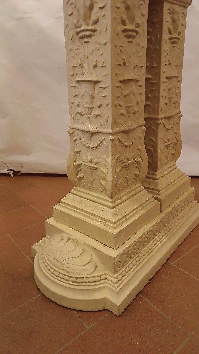 BASSIN EN TERRE CUITE AVEC PIÉDESTAL DÉBUT 20ème SIÈCLE-photo-4