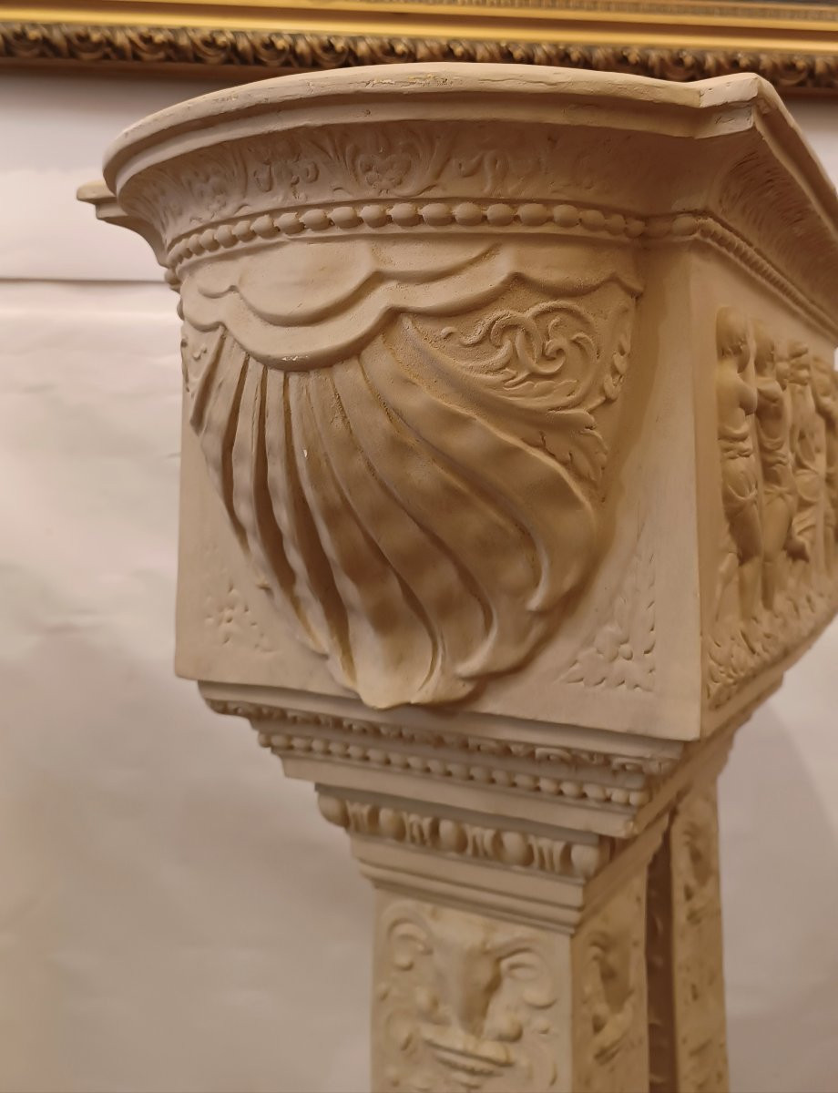 BASSIN EN TERRE CUITE AVEC PIÉDESTAL DÉBUT 20ème SIÈCLE-photo-5