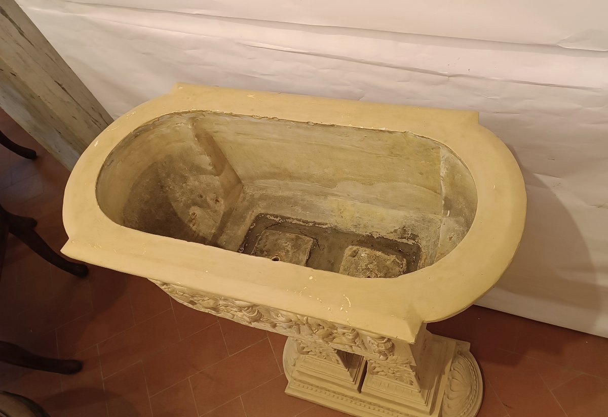 BASSIN EN TERRE CUITE AVEC PIÉDESTAL DÉBUT 20ème SIÈCLE-photo-6