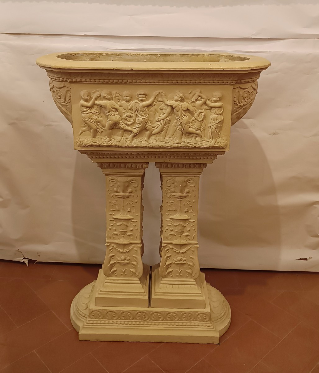 BASSIN EN TERRE CUITE AVEC PIÉDESTAL DÉBUT 20ème SIÈCLE