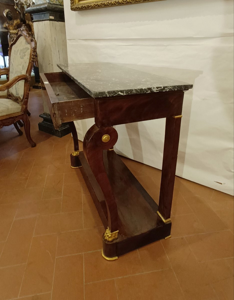  Early 19th Century Empire Console Table In Mahogany And Marble-photo-1