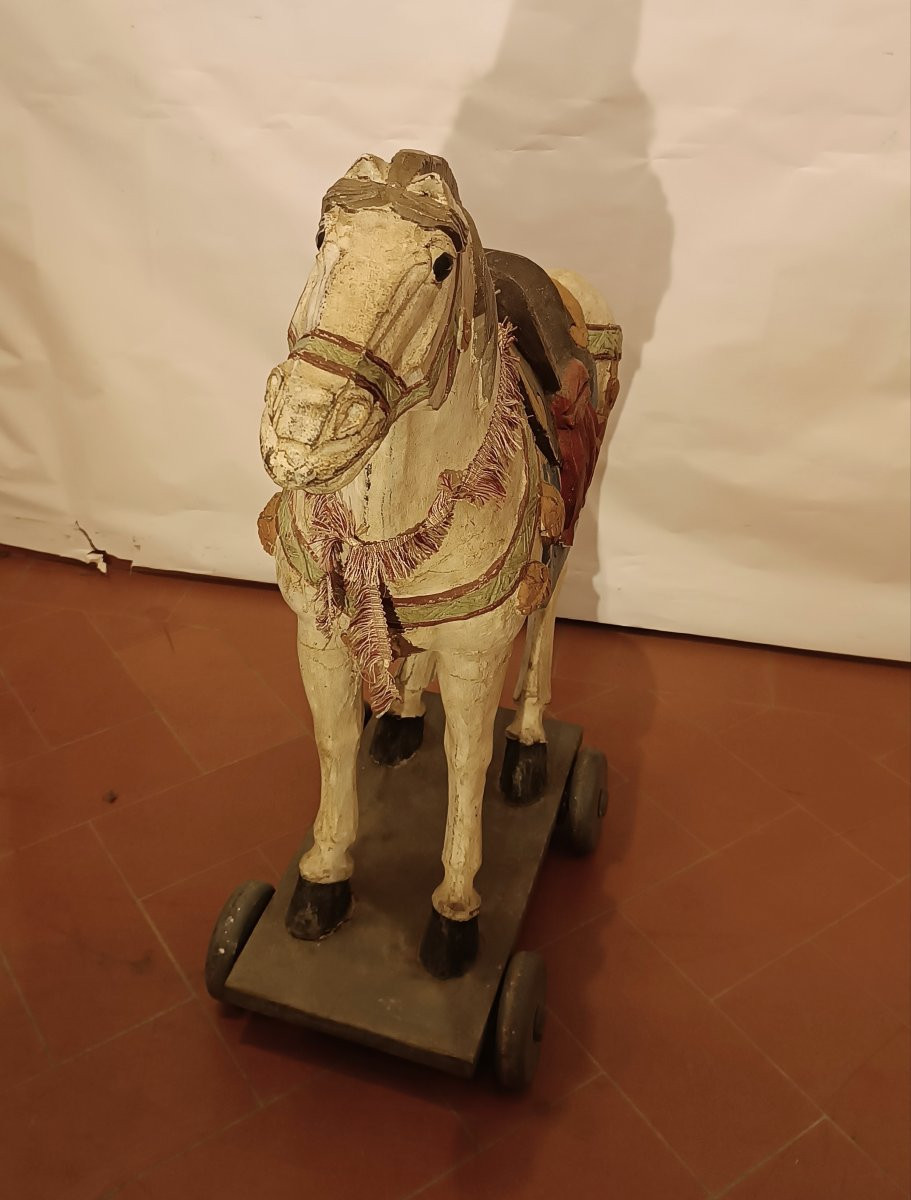 CHEVAL DE JOUET EN BOIS PEINT MILIEU DU 19ème SIÈCLE-photo-2