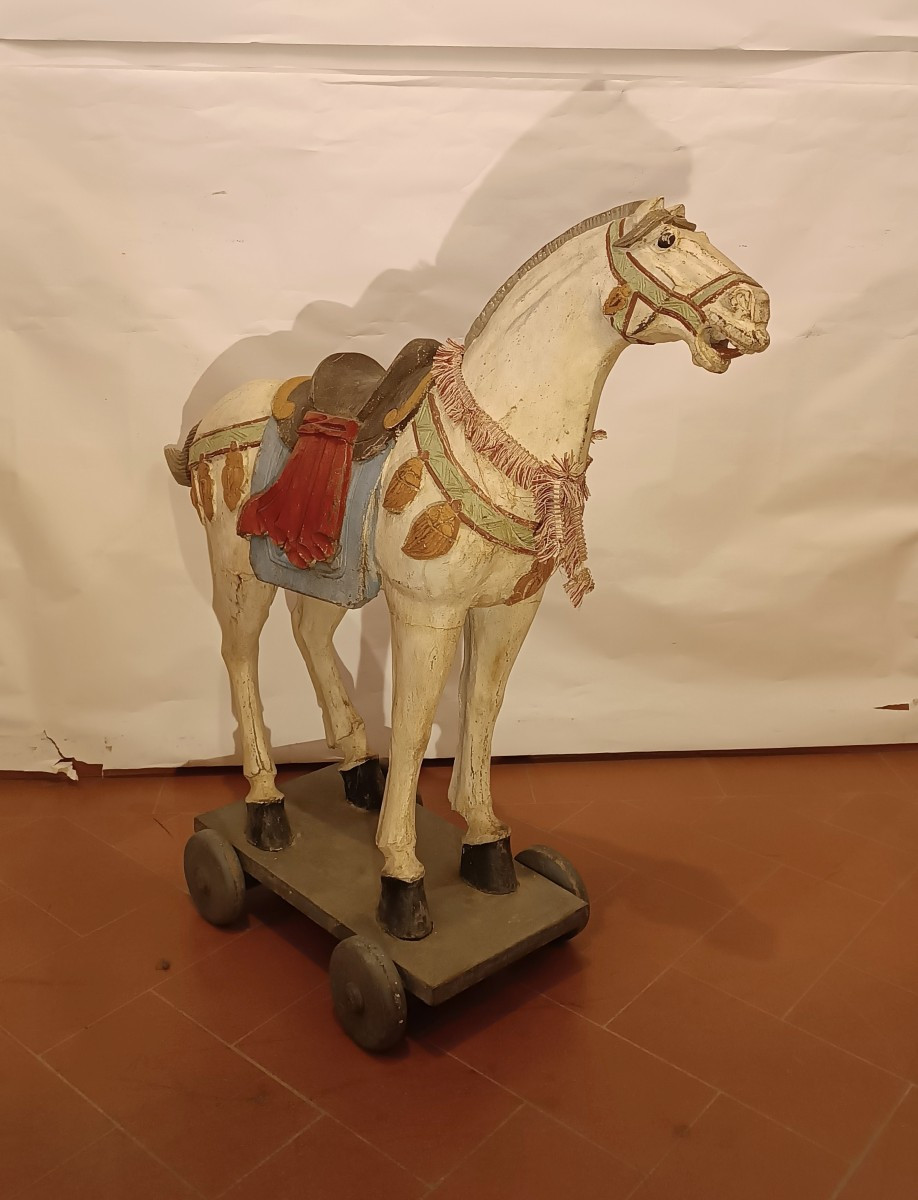 CHEVAL DE JOUET EN BOIS PEINT MILIEU DU 19ème SIÈCLE